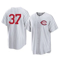 Punc C.Reds #37 Tyler Stephenson Player White Stripe Field of Dreams Game Home Stitched Jerseys