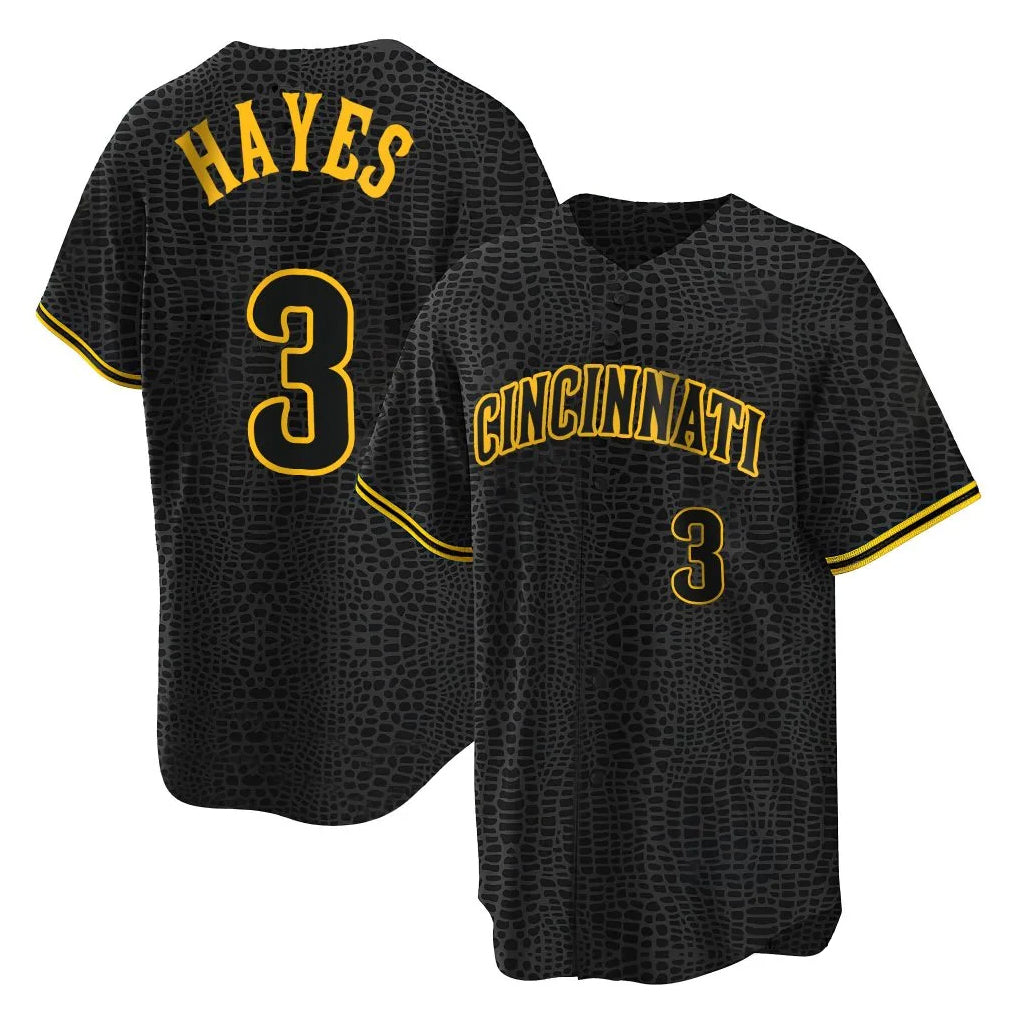 Punc C.Reds #3 Ke'Bryan Hayes Player Black Snake Skin City Home Stitched Jerseys