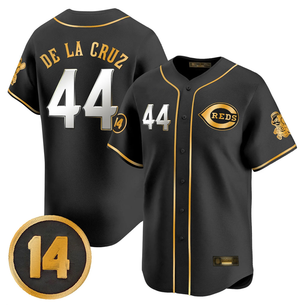 Punc C.Reds #44 Elly De La Cruz Player Black-Gold Vapor Premier Limited Home Stitched Jerseys