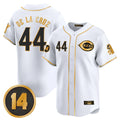 Punc C.Reds #44 Elly De La Cruz Player White-Gold Vapor Premier Limited Home Stitched Jerseys
