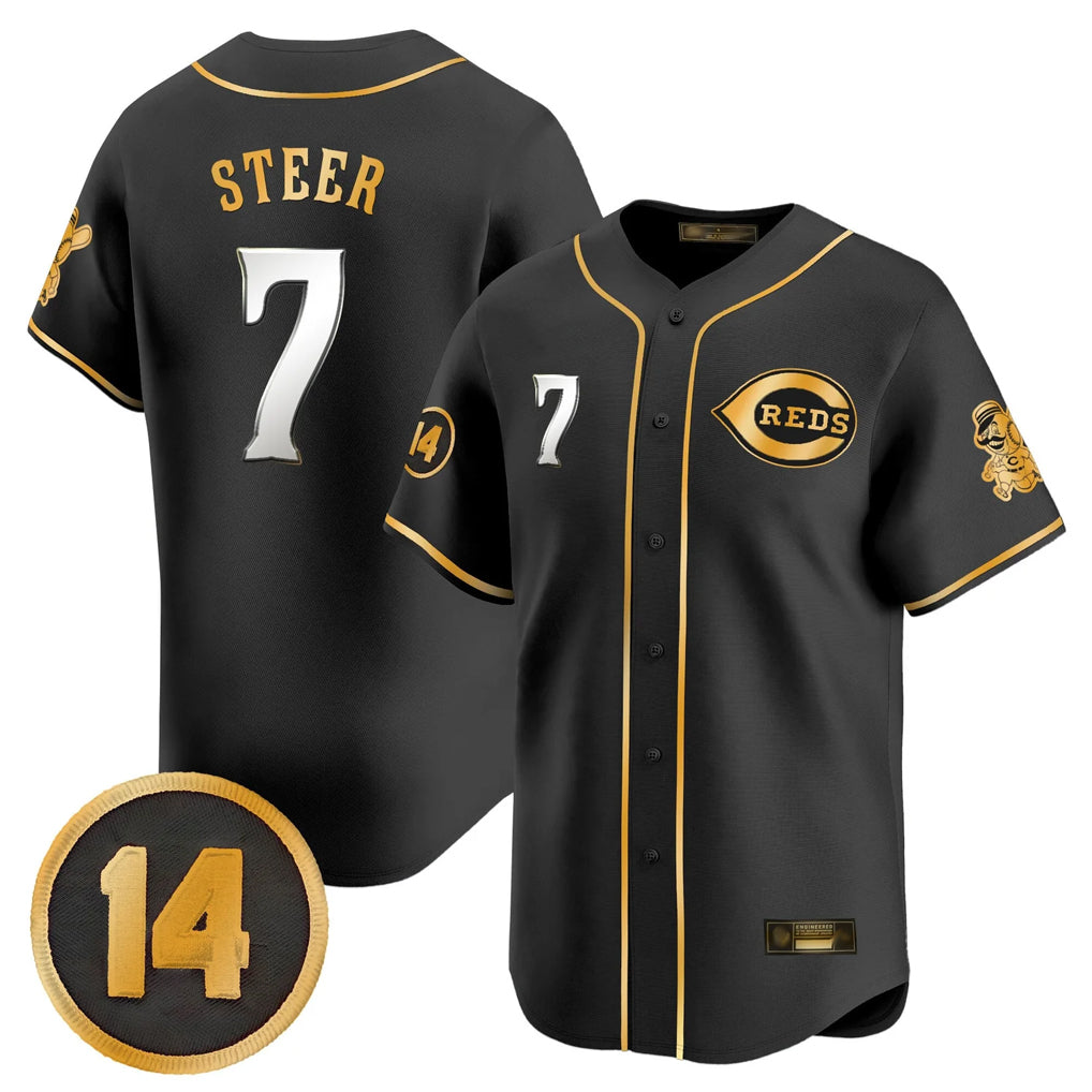 Punc C.Reds #7 Spencer Steer Player Black-Gold Vapor Premier Limited Home Stitched Jerseys