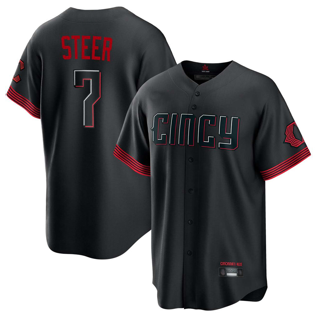 Punc C.Reds #7 Spencer Steer Player Black City Connect Home Game Stitched Jerseys