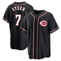 Punc C.Reds #7 Spencer Steer Player Black Fashion Out Home Game Stitched Jerseys