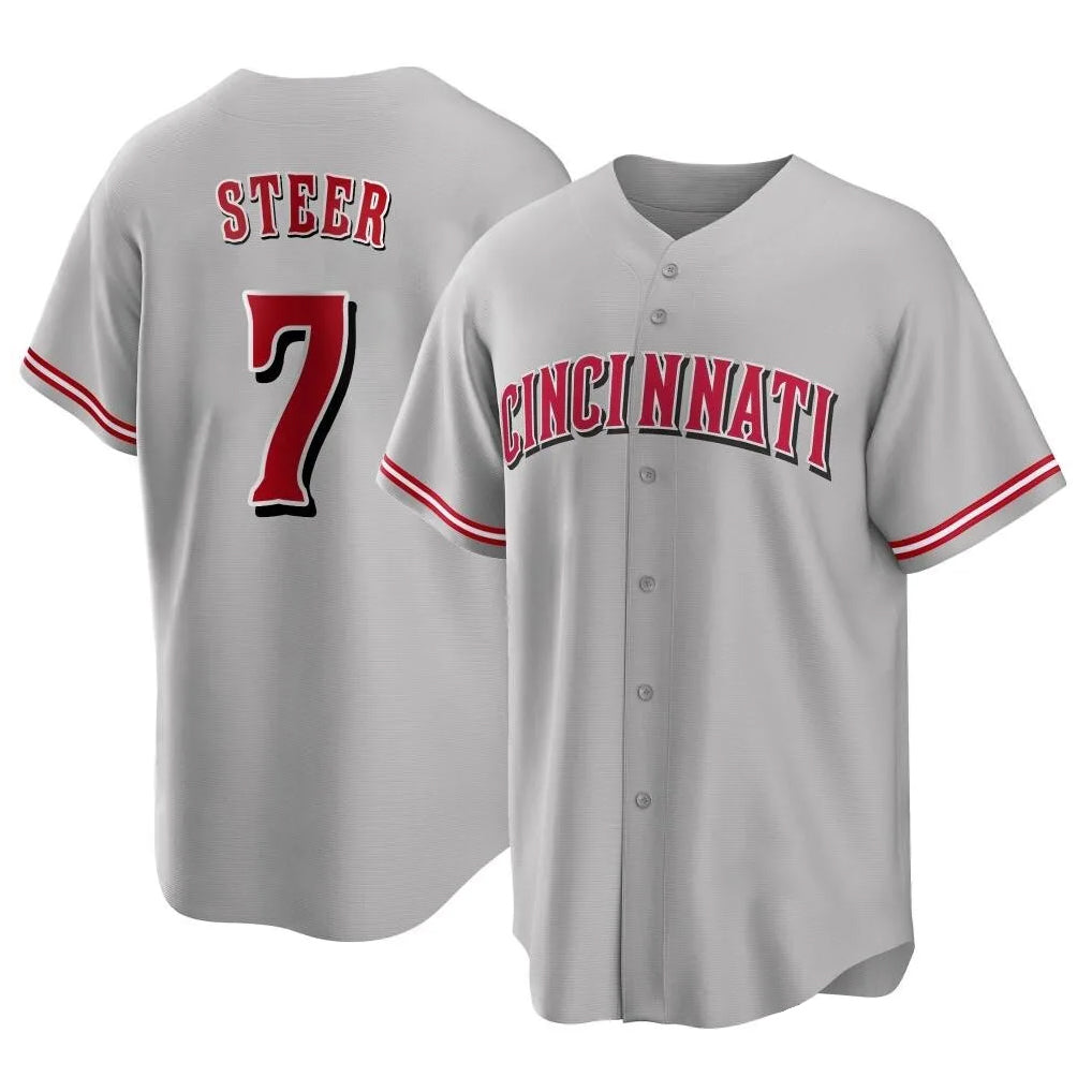 Punc C.Reds #7 Spencer Steer Player Gray Home Game Stitched Jerseys