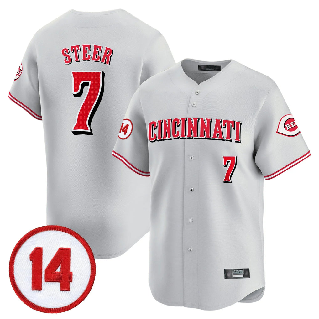 Punc C.Reds #7 Spencer Steer Player Gray Vapor Premier Limited Home Stitched Jerseys