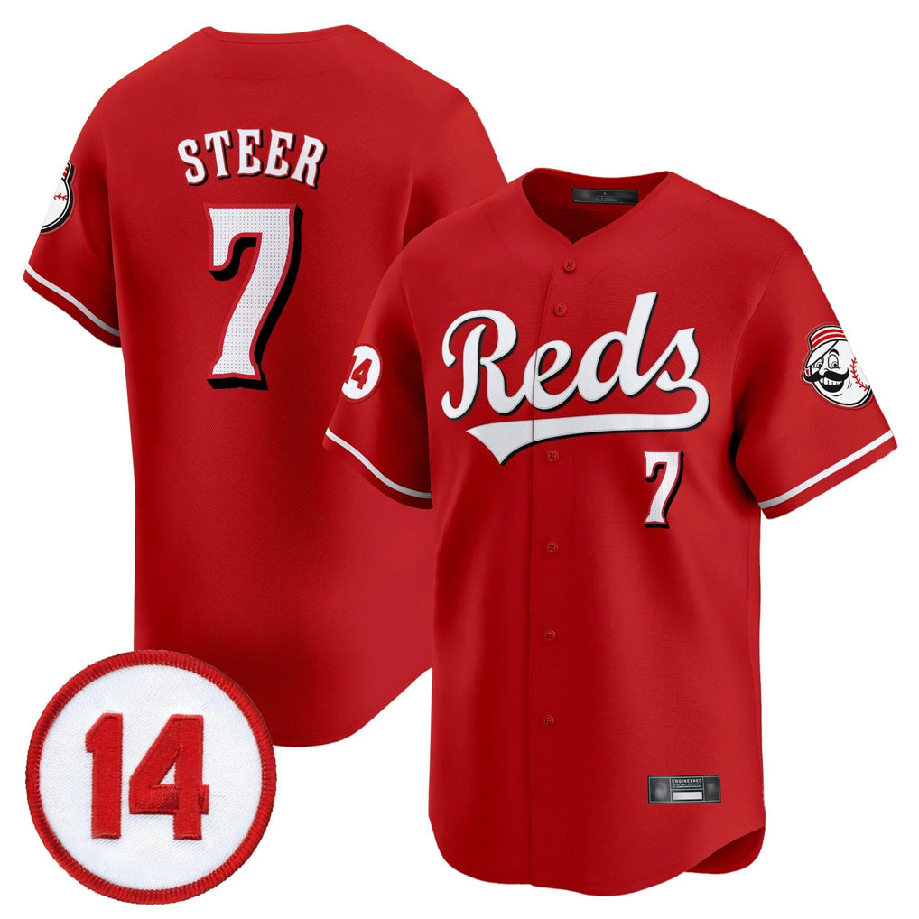 Punc C.Reds #7 Spencer Steer Player Red Vapor Premier Limited Home Stitched Jerseys