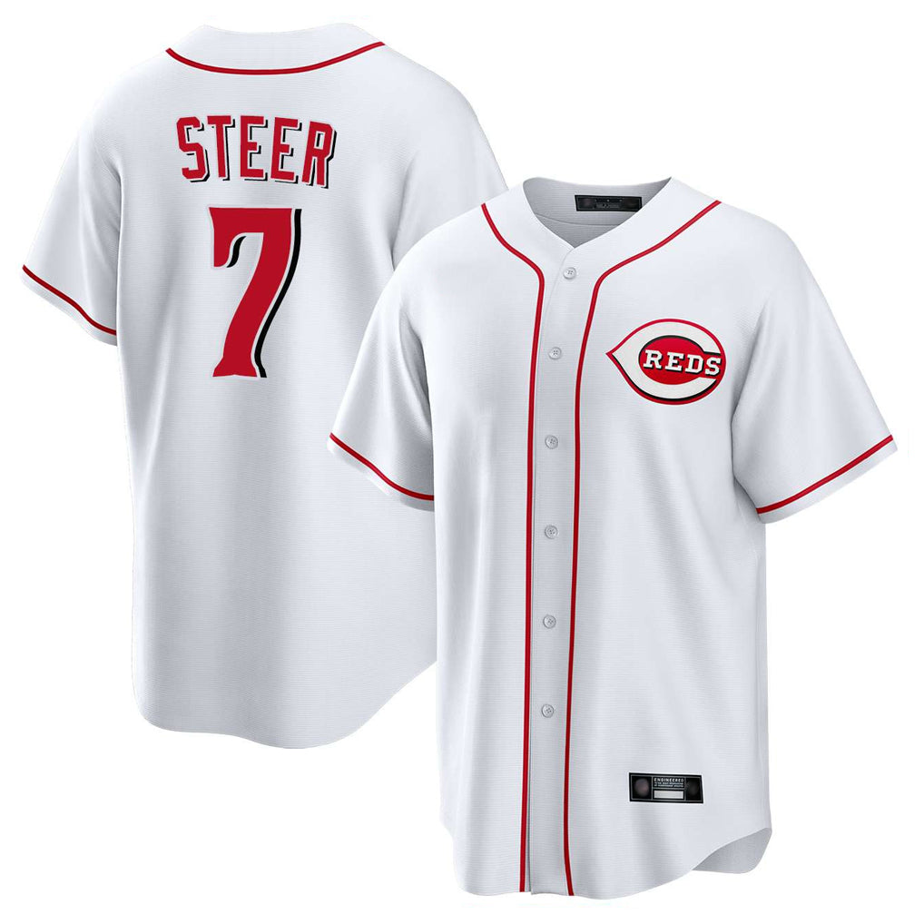 Punc C.Reds #7 Spencer Steer Player White Game Home Stitched Jerseys