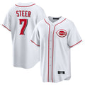 Punc C.Reds #7 Spencer Steer Player White Game Home Stitched Jerseys