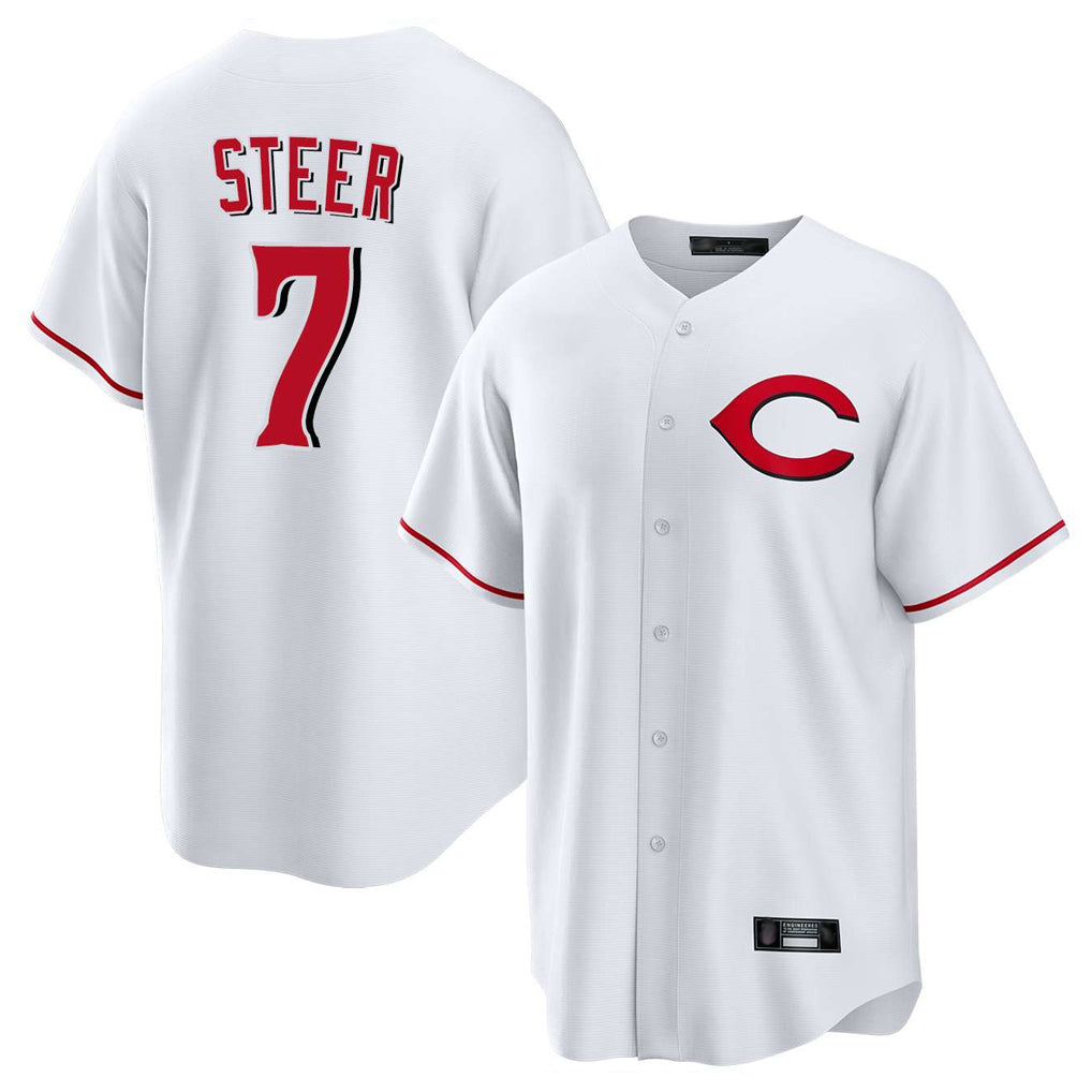 Punc C.Reds #7 Spencer Steer Player White Home Game Stitched Jerseys