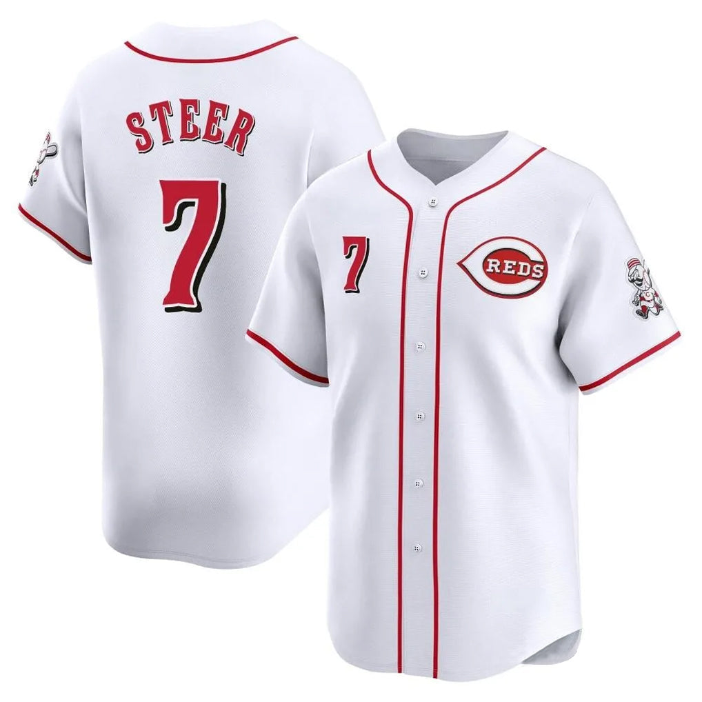 Punc C.Reds #7 Spencer Steer Player White Home Limited Stitched Jerseys