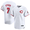 Punc C.Reds #7 Spencer Steer Player White Limited Home Stitched Jerseys