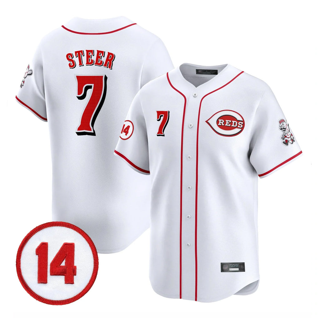Punc C.Reds #7 Spencer Steer Player White Vapor Premier Limited Home Stitched Jerseys