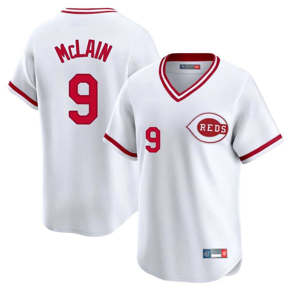 Punc C.Reds #9 Matt McLain Player White Cooperstown Collection Limited T-shirt Home Stitched Jerseys