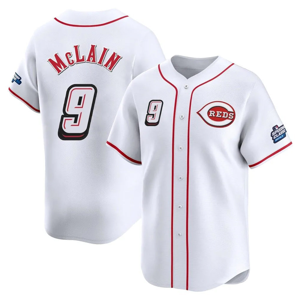 Punc C.Reds #9 Matt McLain Player White Speedway Classic Home Limited Stitched Jerseys