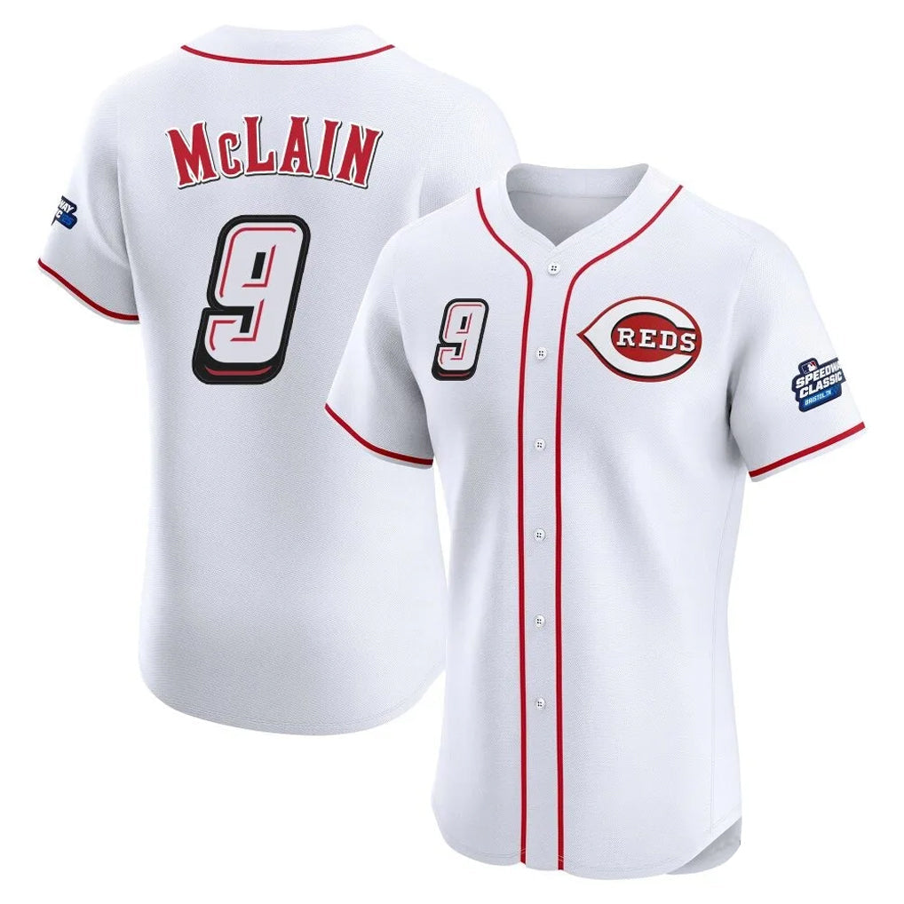 Punc C.Reds #9 Matt McLain Player White Speedway Classic Limited Elite Home Stitched Jerseys
