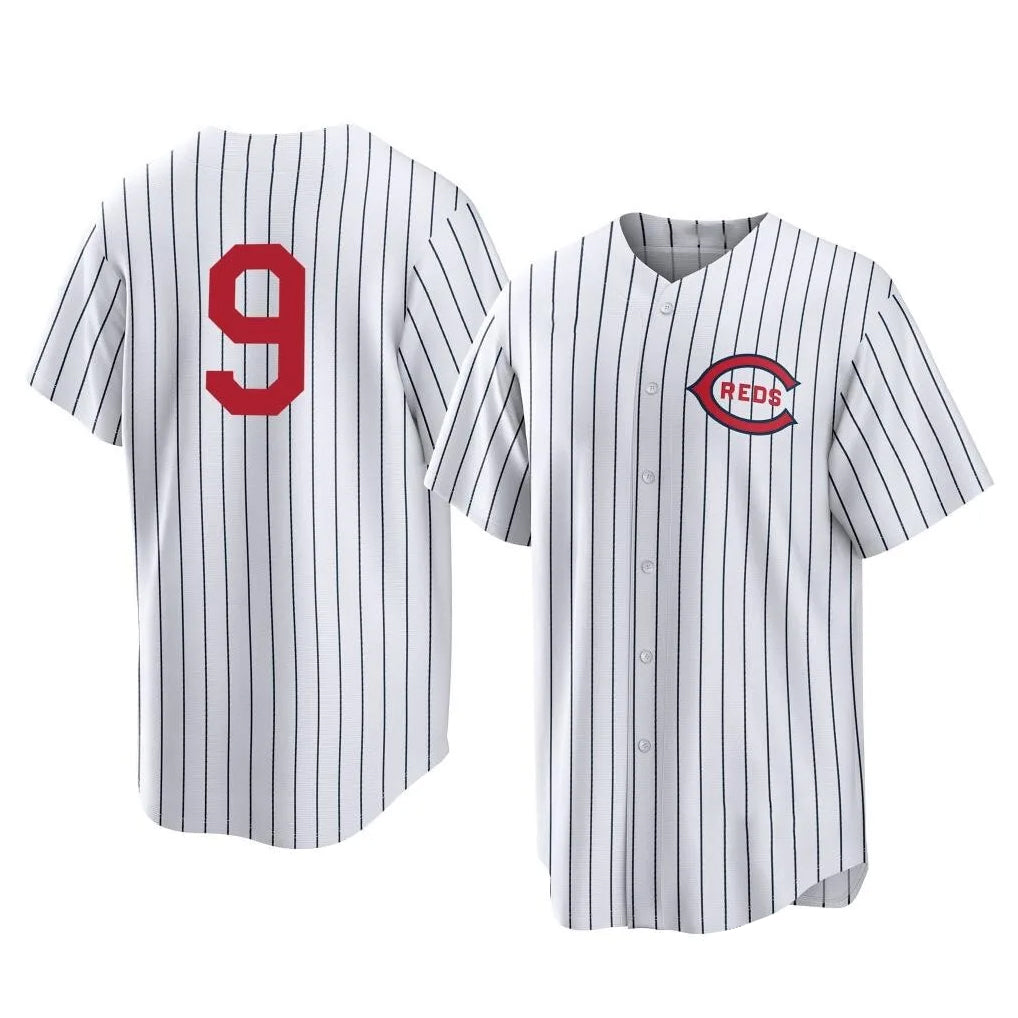 Punc C.Reds #9 Matt McLain Player White Stripe Field of Dreams Game Home Stitched Jerseys