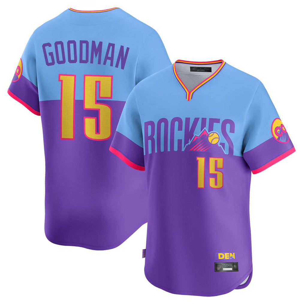 Punc C.Rockies #15 Hunter Goodman Player Purple-Light Blue City Connect Limited Home T-shirt Stitched Jerseys