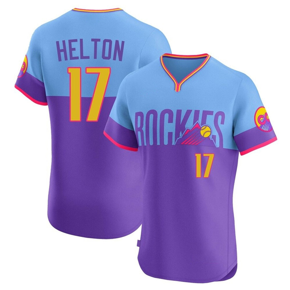 Punc C.Rockies #17 Todd Helton Player Purple-Light Blue City Connect Limited Elite Home T-shirt Stitched Jerseys