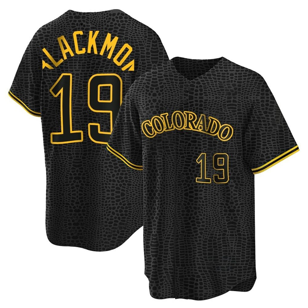 Punc C.Rockies #19 Charlie Blackmon Player Black Snake Skin City Home Game Stitched Jerseys