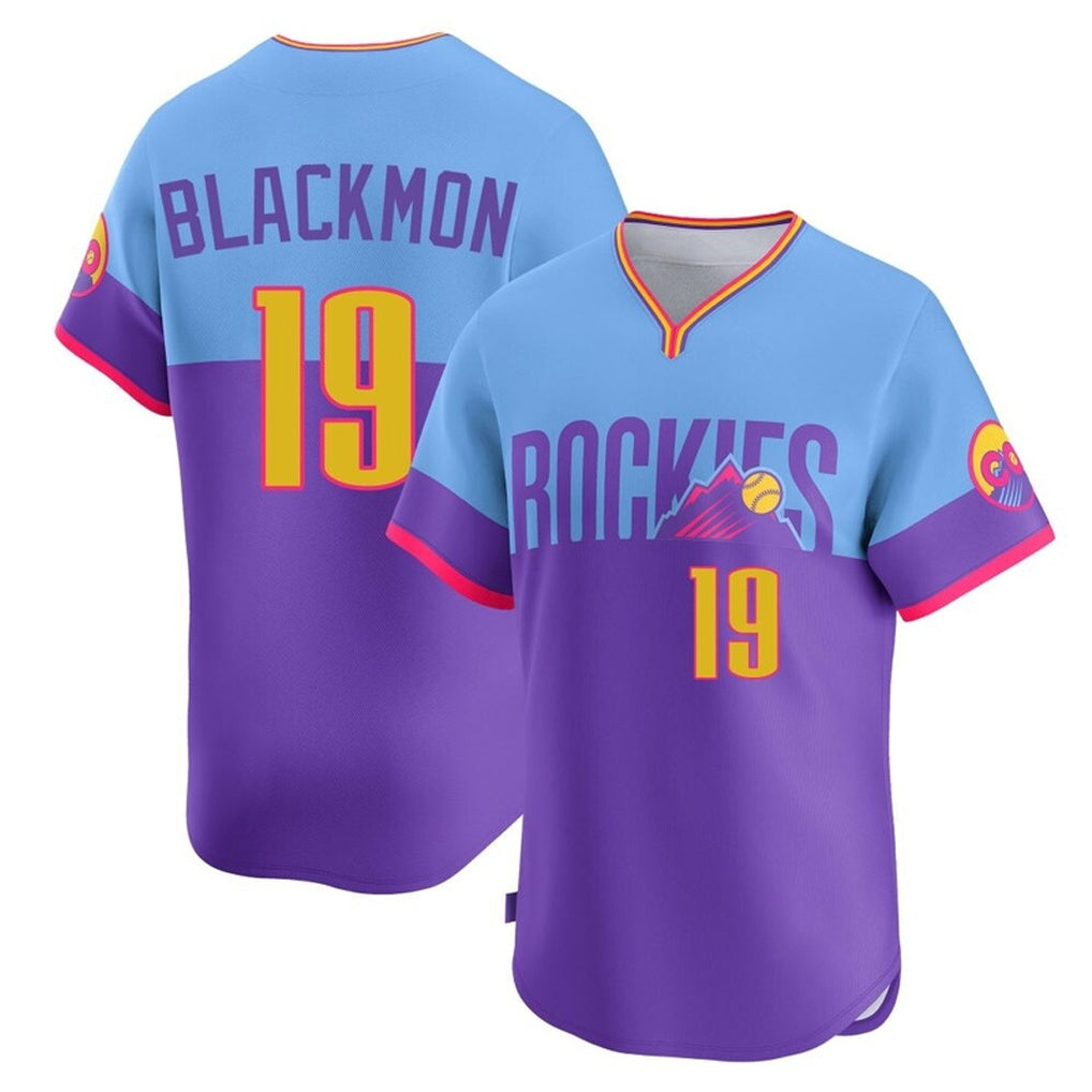 Punc C.Rockies #19 Charlie Blackmon Player Purple-Light Blue City Connect Limited Home T-shirt Stitched Jerseys