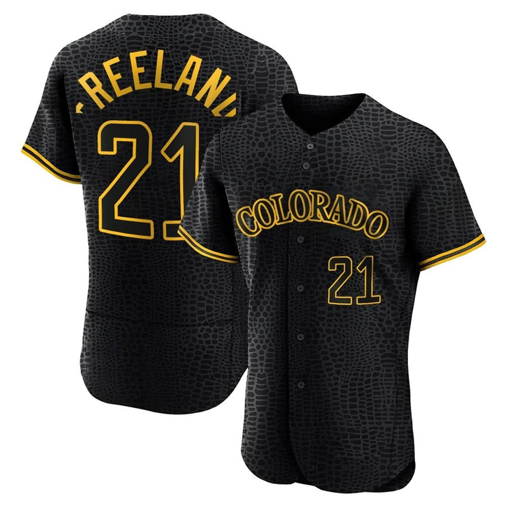 Punc C.Rockies #21 Kyle Freeland Player Black Snake Skin City Limited Elite Home Stitched Jerseys