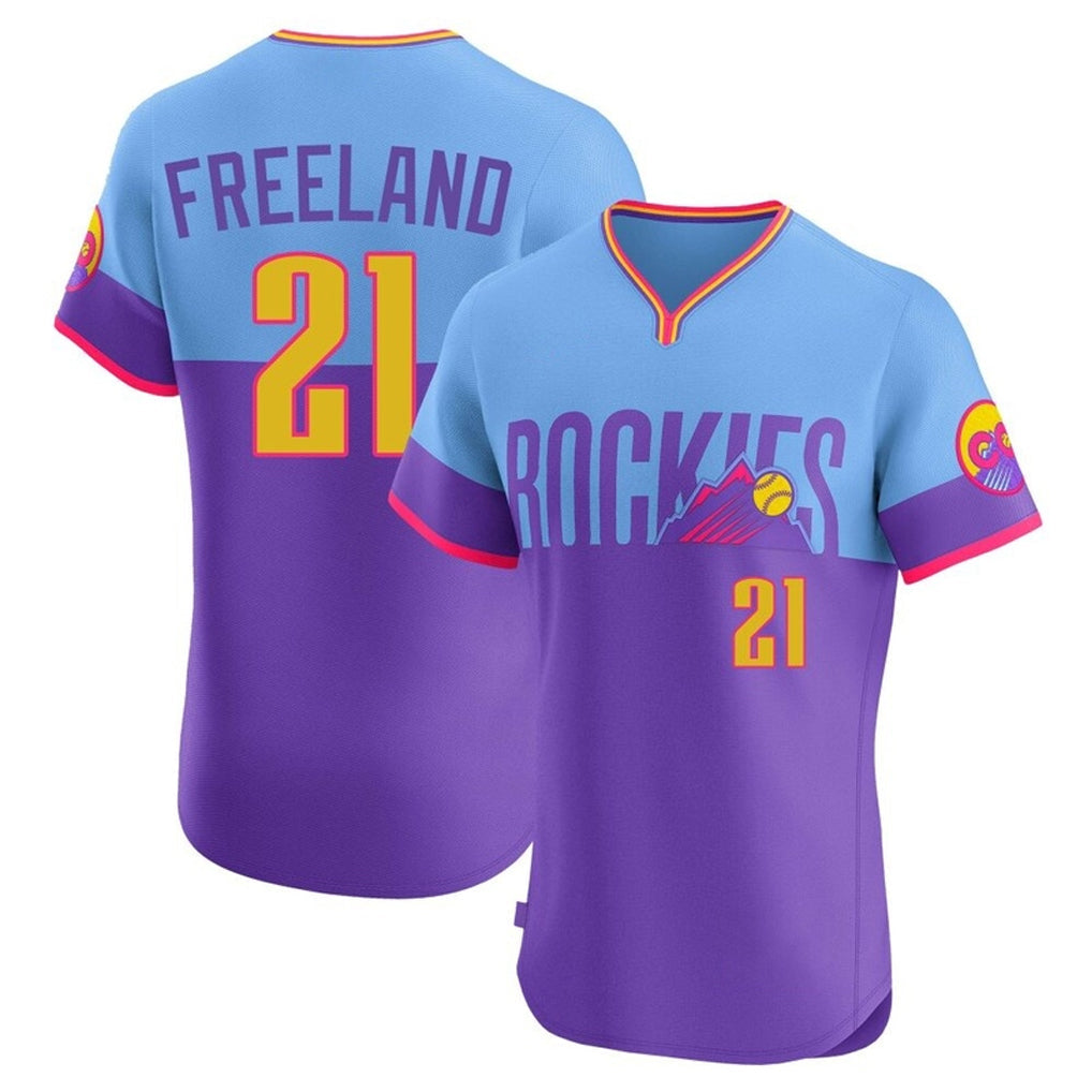 Punc C.Rockies #21 Kyle Freeland Player Purple-Light Blue City Connect Limited Elite Home T-shirt Stitched Jerseys