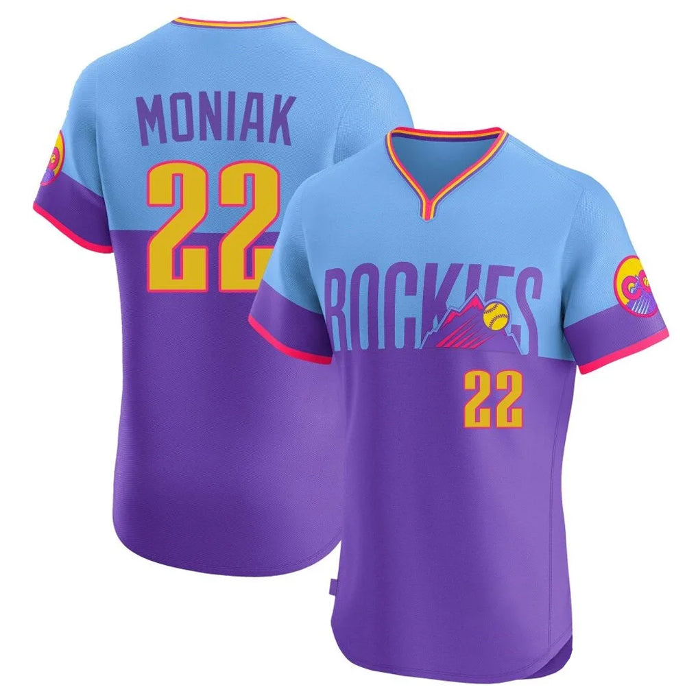 Punc C.Rockies #22 Mickey Moniak Player Purple-Light Blue City Connect Limited Elite Home T-shirt Stitched Jerseys