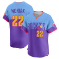 Punc C.Rockies #22 Mickey Moniak Player Purple-Light Blue City Connect Limited Home T-shirt Stitched Jerseys