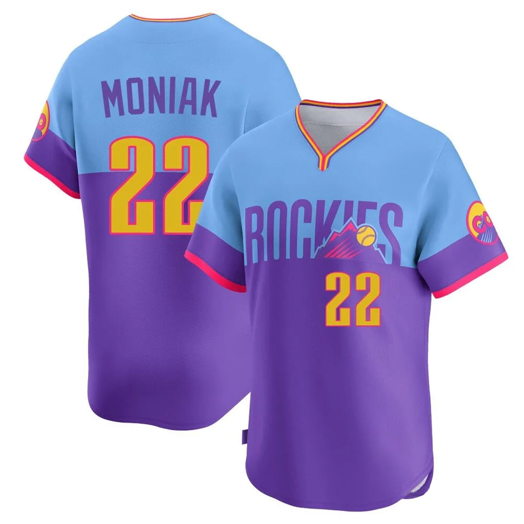 Punc C.Rockies #22 Mickey Moniak Player Purple-Light Blue City Connect Limited Home T-shirt Stitched Jerseys