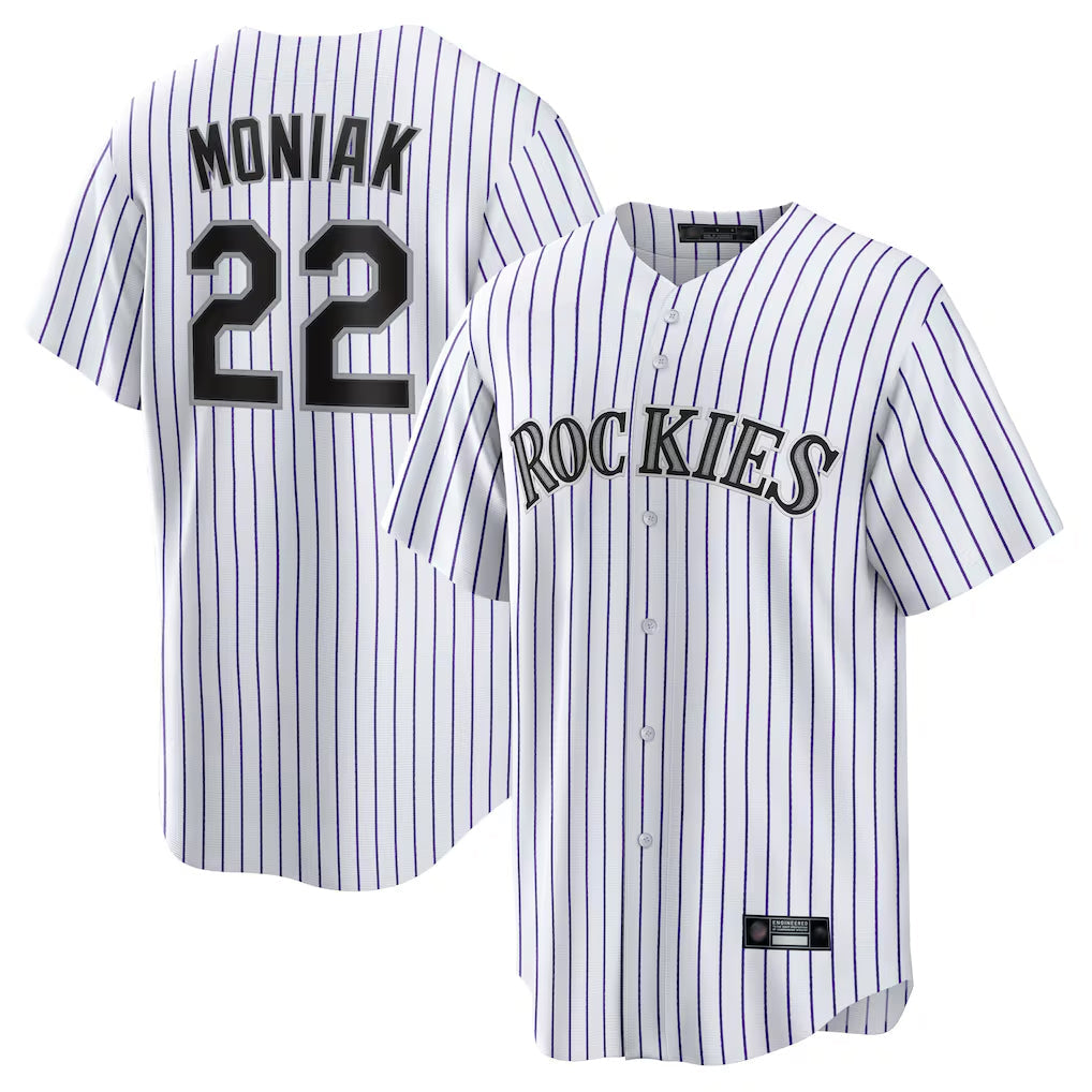 Punc C.Rockies #22 Mickey Moniak Player White Game Home Stitched Jerseys