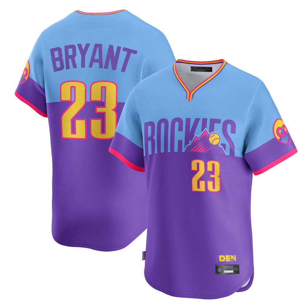 Punc C.Rockies #23 Kris Bryant Player Purple-Light Blue City Connect Limited Home T-shirt Stitched Jerseys