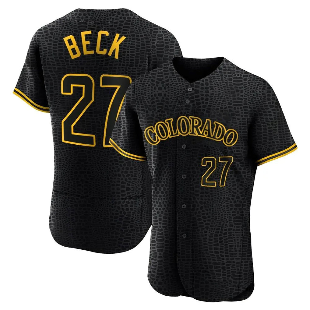 Punc C.Rockies #27 Jordan Beck Player Black Snake Skin City Limited Elite Home Stitched Jerseys