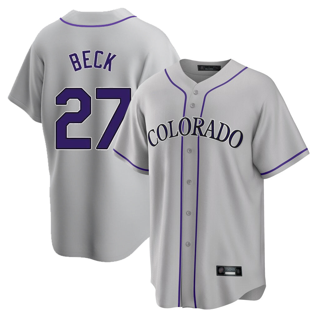 Punc C.Rockies #27 Jordan Beck Player Gray Game Home Stitched Jerseys