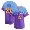Punc C.Rockies #27 Jordan Beck Player Purple-Light Blue City Connect Limited Home T-shirt Stitched Jerseys