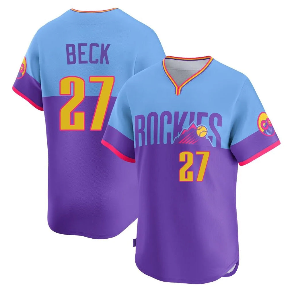 Punc C.Rockies #27 Jordan Beck Player Purple-Light Blue City Connect Limited Home T-shirt Stitched Jerseys