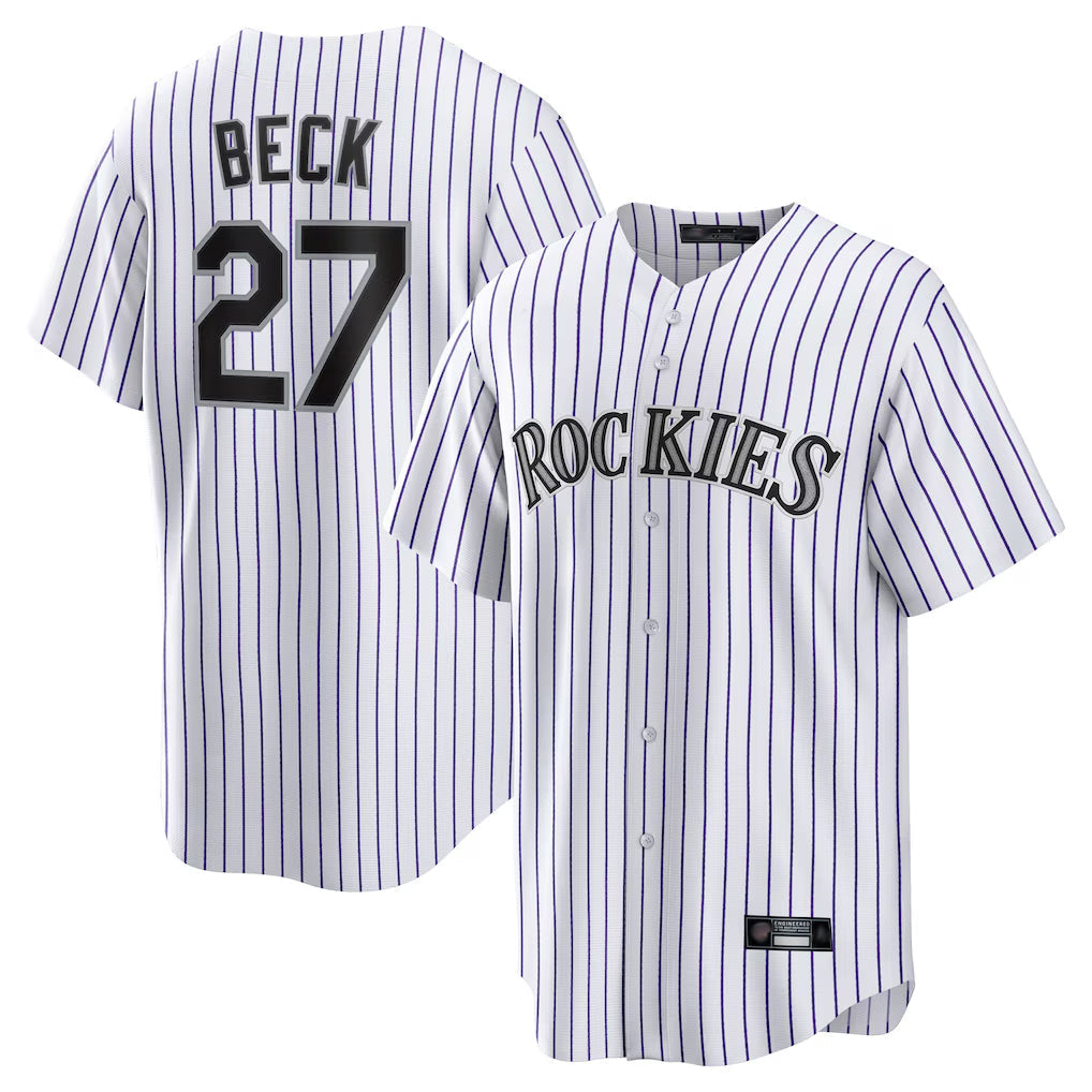 Punc C.Rockies #27 Jordan Beck Player White Game Home Stitched Jerseys