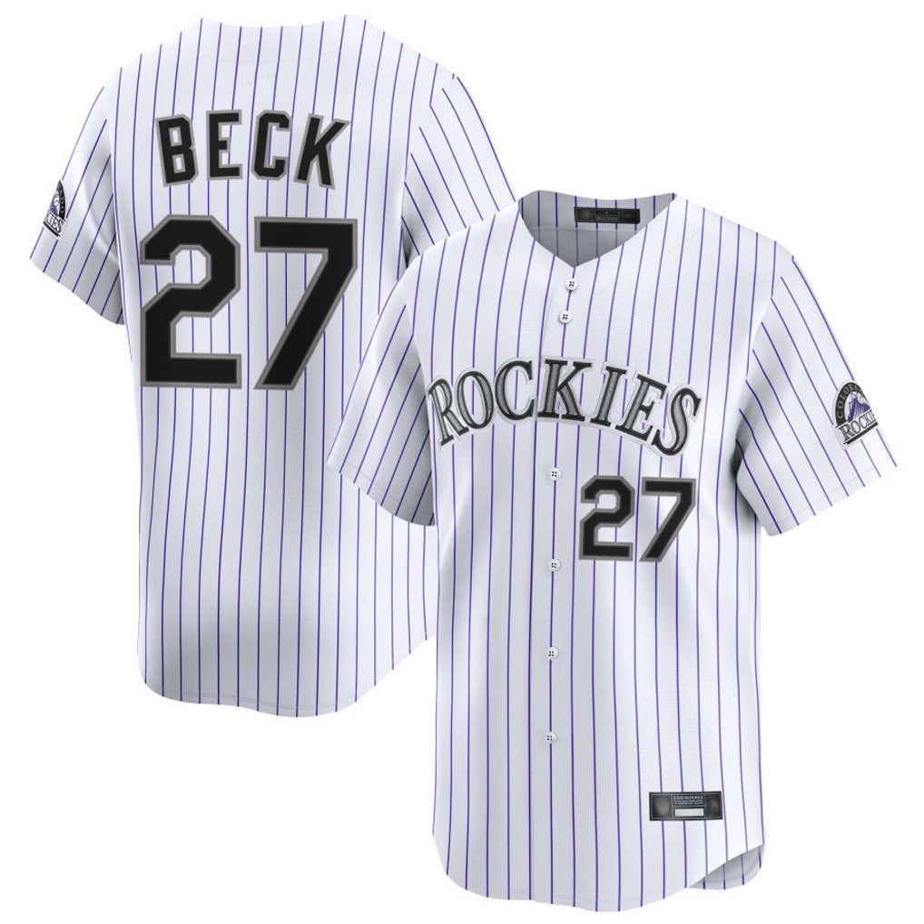 Punc C.Rockies #27 Jordan Beck Player White Limited Home Stitched Jerseys