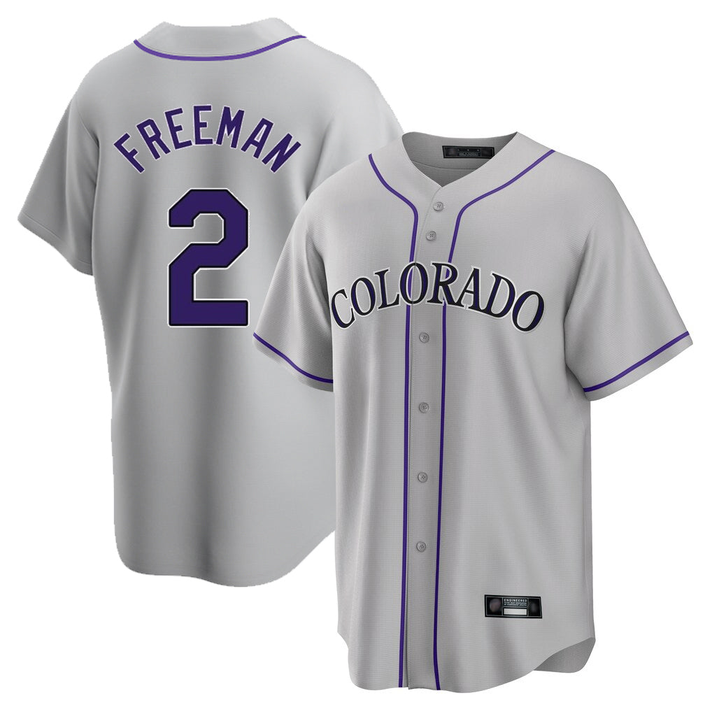 Punc C.Rockies #2 Tyler Freeman Player Gray Game Home Stitched Jerseys