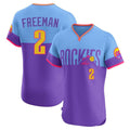 Punc C.Rockies #2 Tyler Freeman Player Purple-Light Blue City Connect Limited Elite Home T-shirt Stitched Jerseys