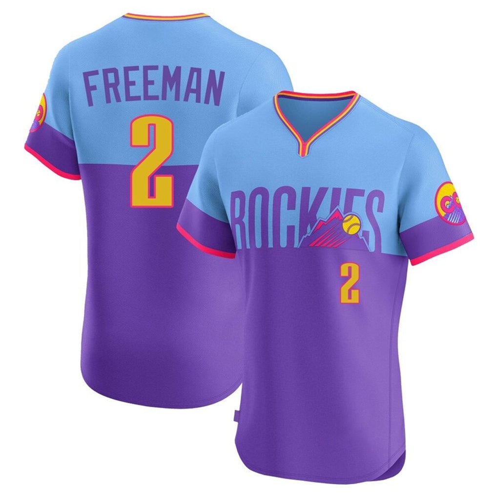 Punc C.Rockies #2 Tyler Freeman Player Purple-Light Blue City Connect Limited Elite Home T-shirt Stitched Jerseys