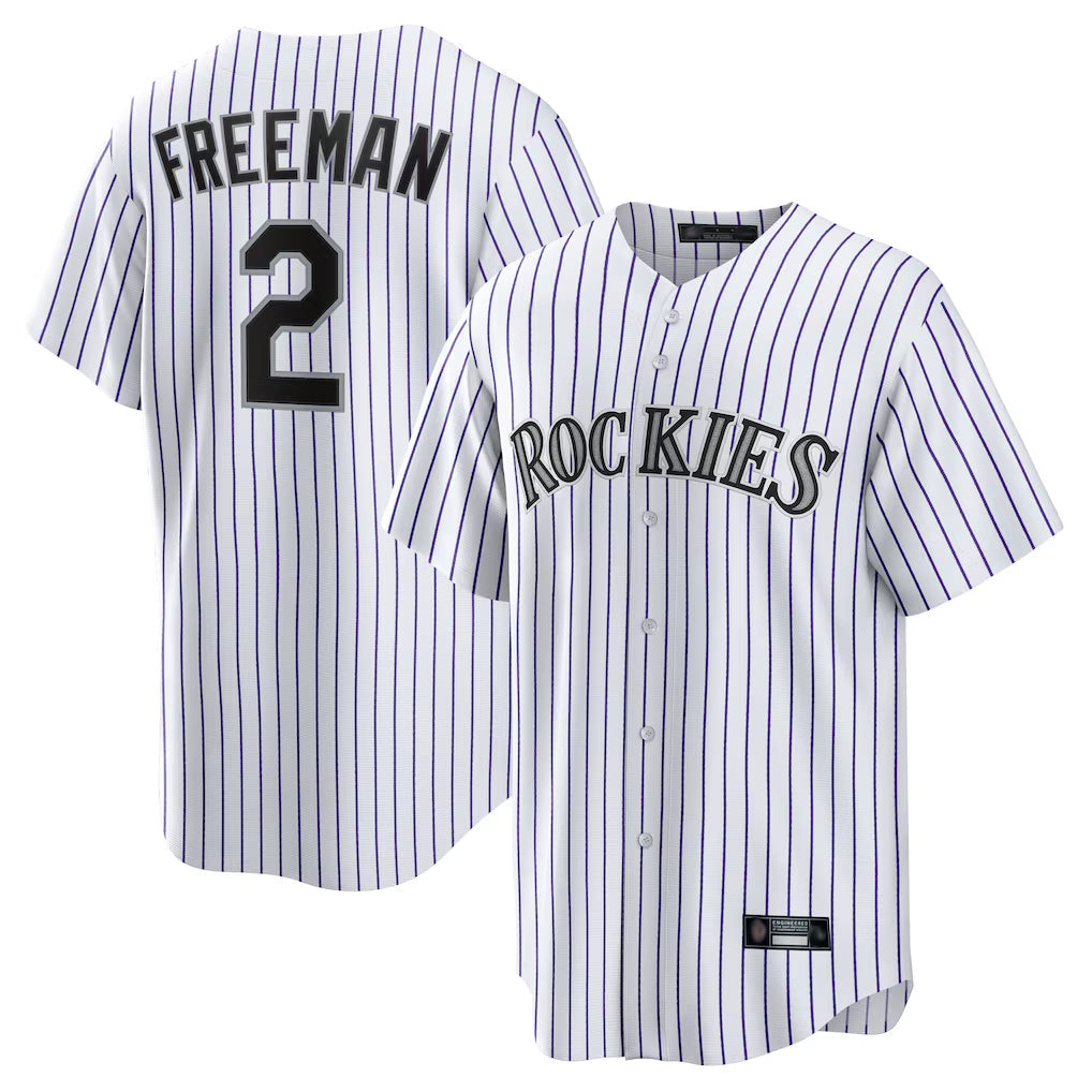 Punc C.Rockies #2 Tyler Freeman Player White Game Home Stitched Jerseys