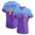 Punc C.Rockies #7 Matt Holliday Player Purple-Light Blue City Connect Limited Elite Home T-shirt Stitched Jerseys