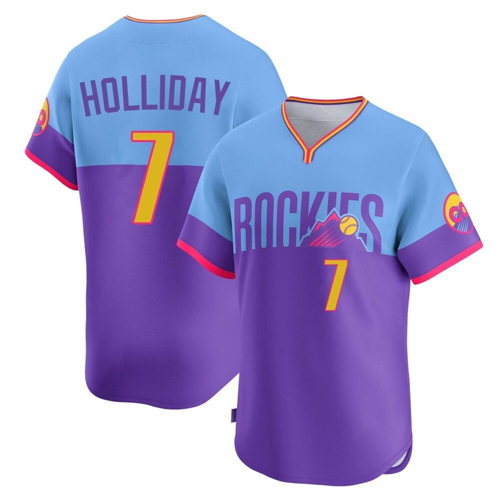 Punc C.Rockies #7 Matt Holliday Player Purple-Light Blue City Connect Limited Home T-shirt Stitched Jerseys
