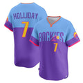 Punc C.Rockies #7 Matt Holliday Player Purple-Light Blue City Connect Limited Home T-shirt Stitched Jerseys