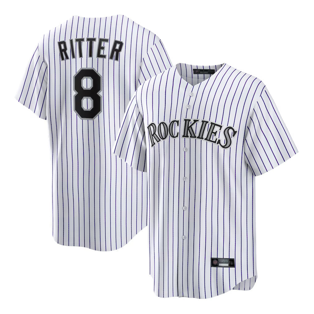 Punc C.Rockies #8 Ryan Ritter Player White Game Home Stitched Jerseys