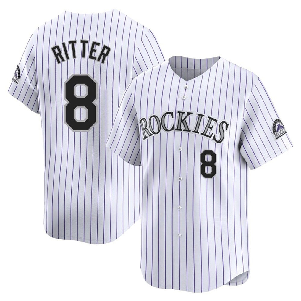 Punc C.Rockies #8 Ryan Ritter Player White Limited Home Stitched Jerseys