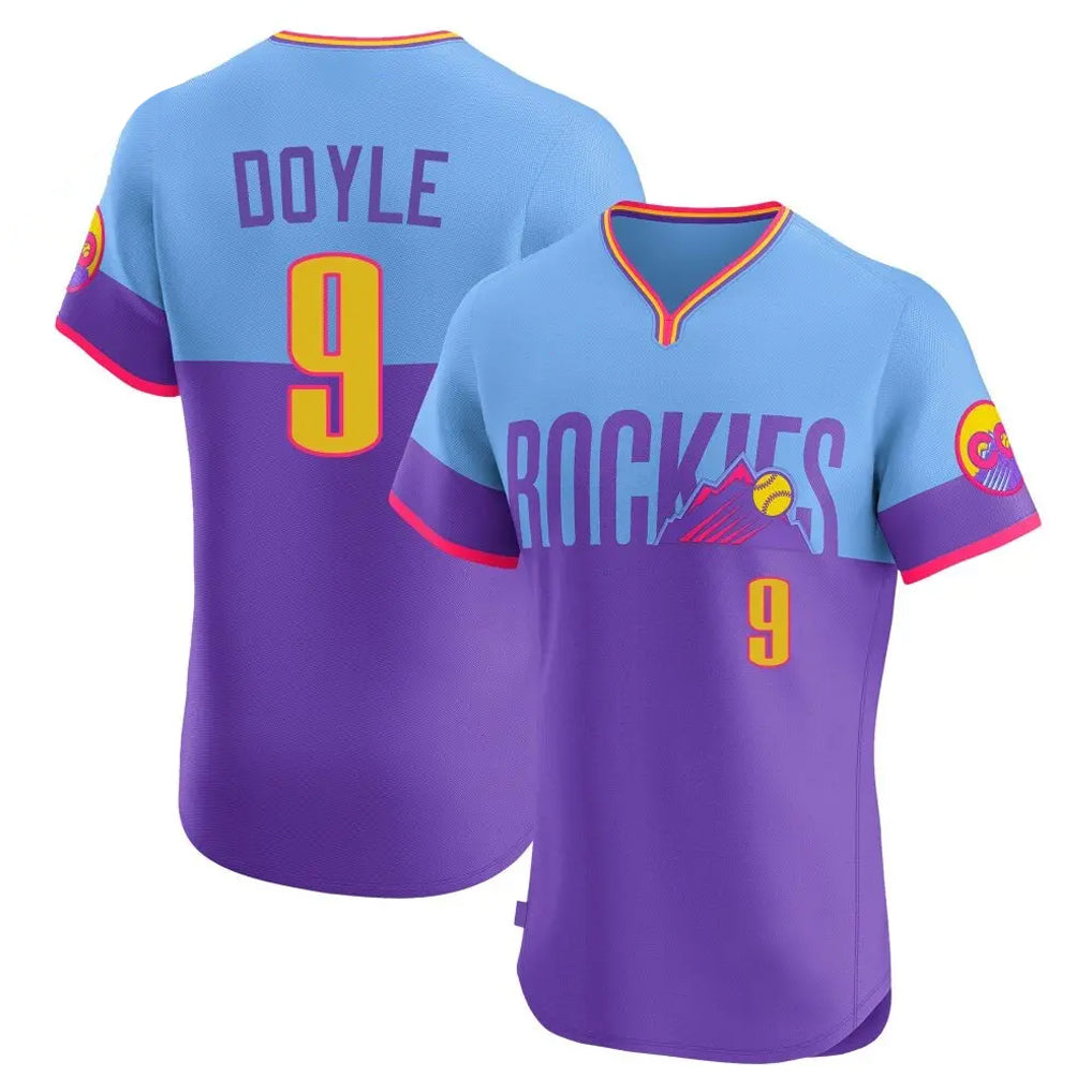Punc C.Rockies #9 Brenton Doyle Player Purple-Light Blue City Connect Limited Elite Home T-shirt Stitched Jerseys