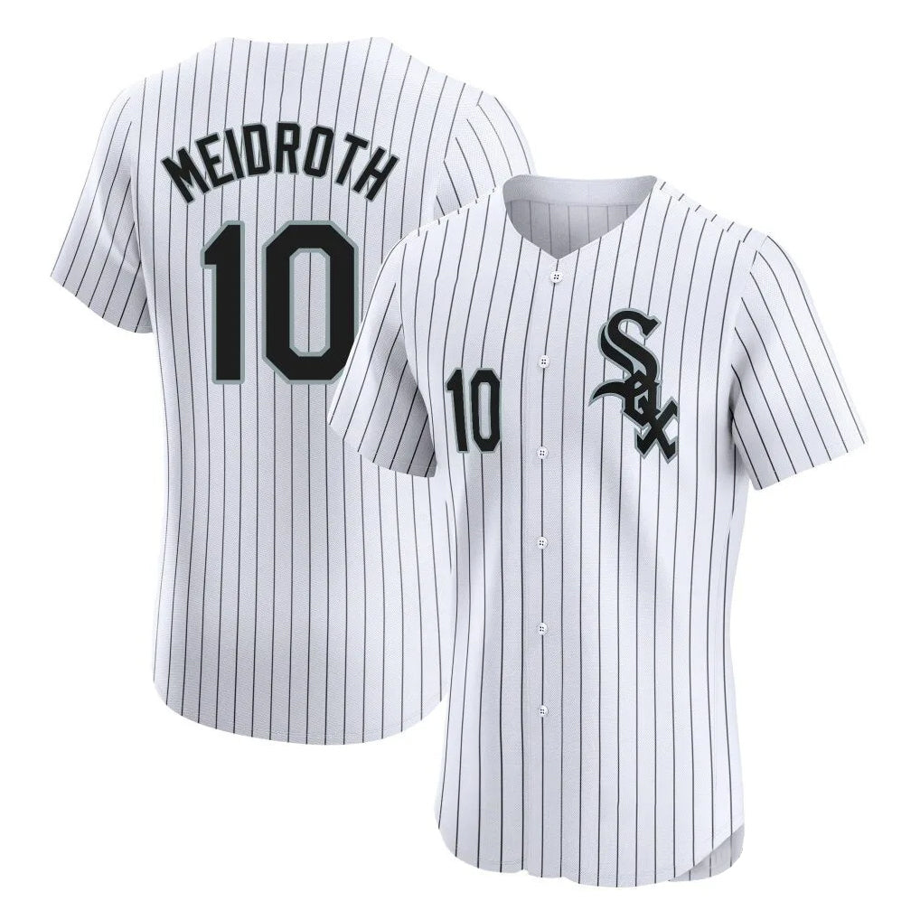 Punc C.White Sox #10 Chase Meidroth Player White Stripe Limited Elite Home Stitched Jerseys