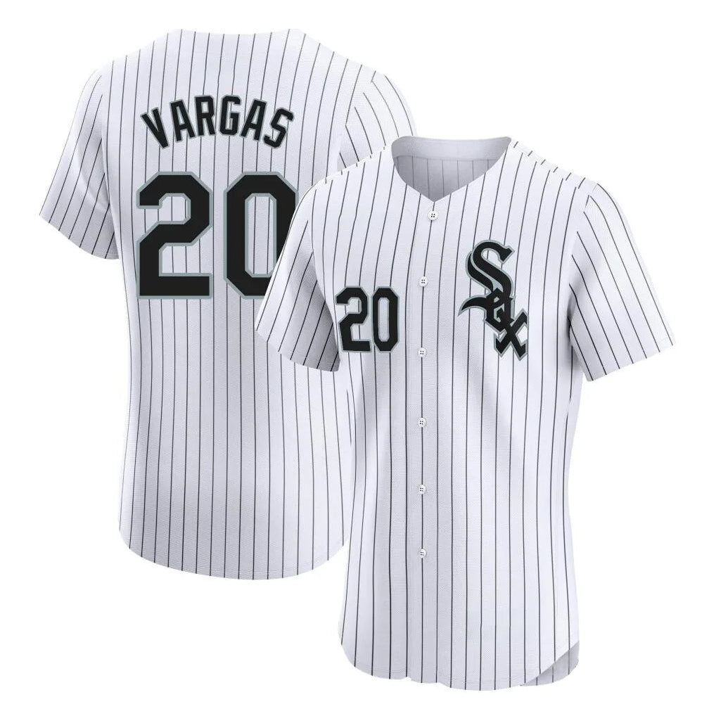 Punc C.White Sox #20 Miguel Vargas Player White Stripe Limited Elite Home Stitched Jerseys