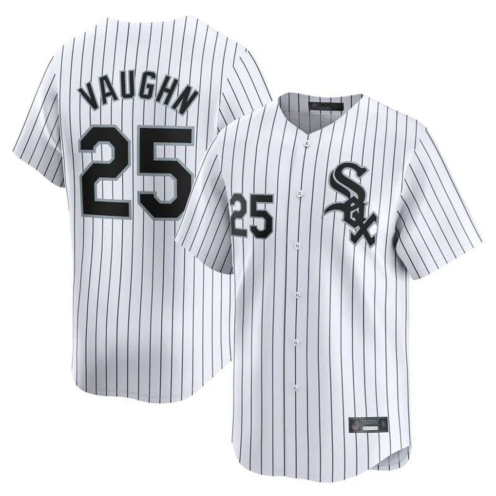 Punc C.White Sox #25 Andrew Vaughn Player White Stripe Limited Home Stitched Jersey